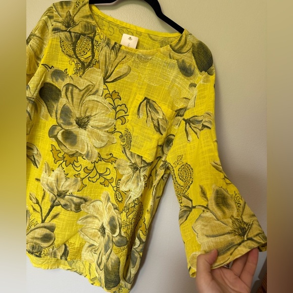 Made in Italy NEW gauzy cotton Floral Yellow lightweight Top - Picture 5 of 9